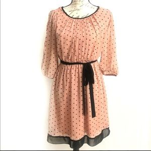Enfocus Petite Blush Rose Black Polka Dot Dress 4P